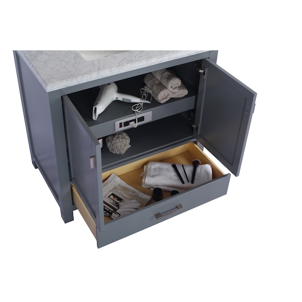 Wilson 36, Grey Cabinet & White Stripe Countertop